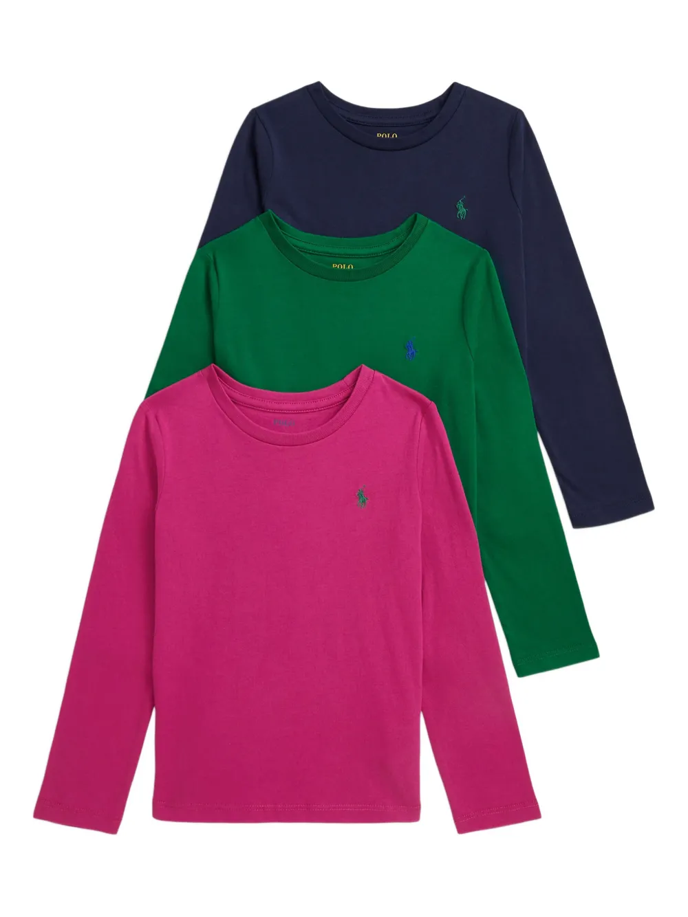 POLO RALPH LAUREN KIDS Drie jersey T-shirts met lange mouwen Roze