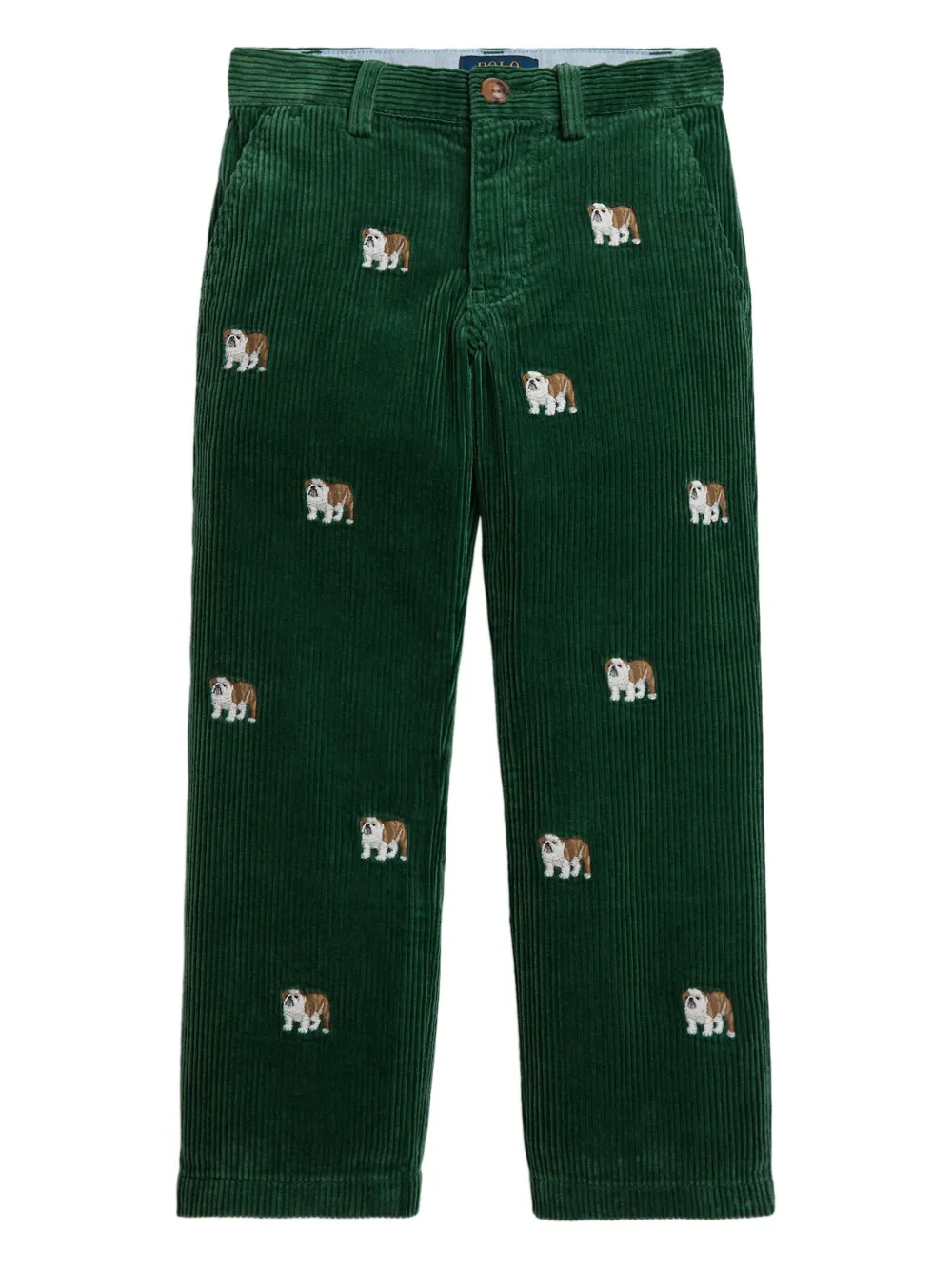 POLO RALPH LAUREN KIDS Ribfluwelen broek met geborduurde hond Groen