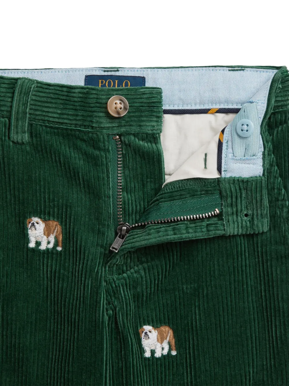 POLO RALPH LAUREN KIDS Ribfluwelen broek met geborduurde hond Groen