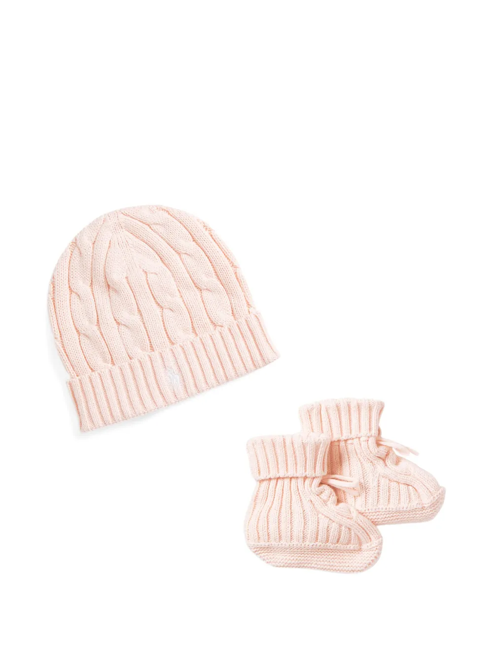 POLO RALPH LAUREN KIDS Kabelgebreide muts en laarzen set Roze