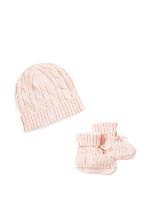 POLO RALPH LAUREN KIDS cable knit hat and booties set