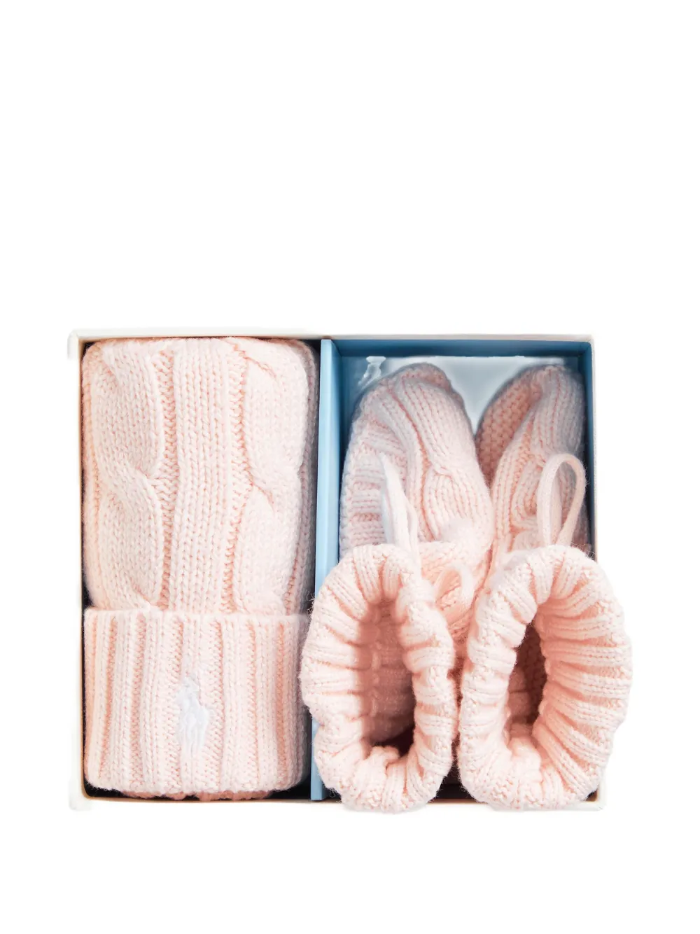 POLO RALPH LAUREN KIDS Kabelgebreide muts en laarzen set Roze