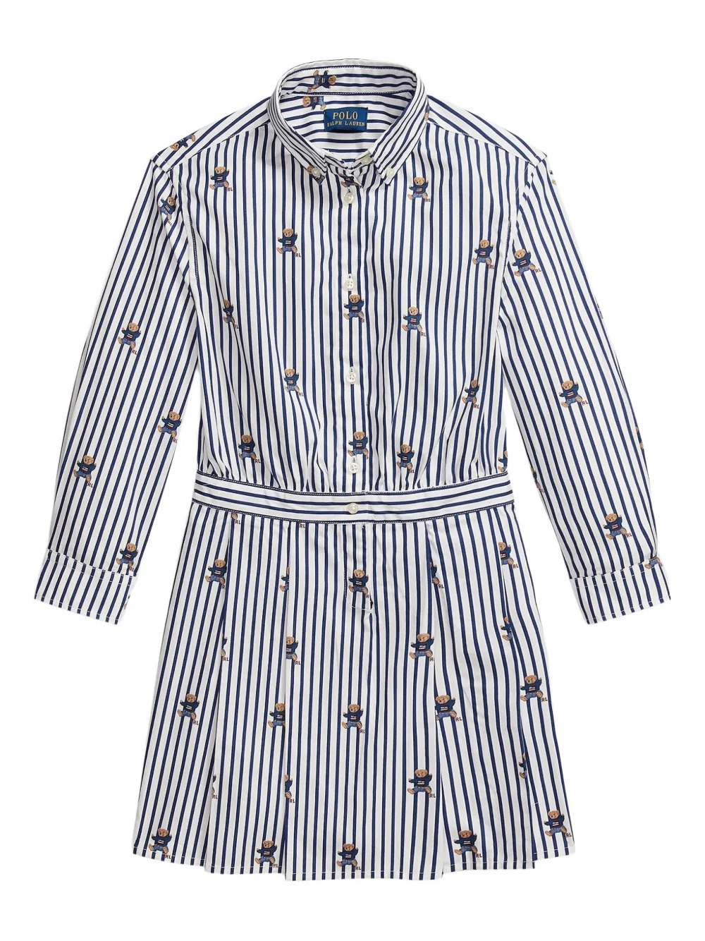 POLO RALPH LAUREN KIDS Gestreepte shirtjurk met beerprint Blauw