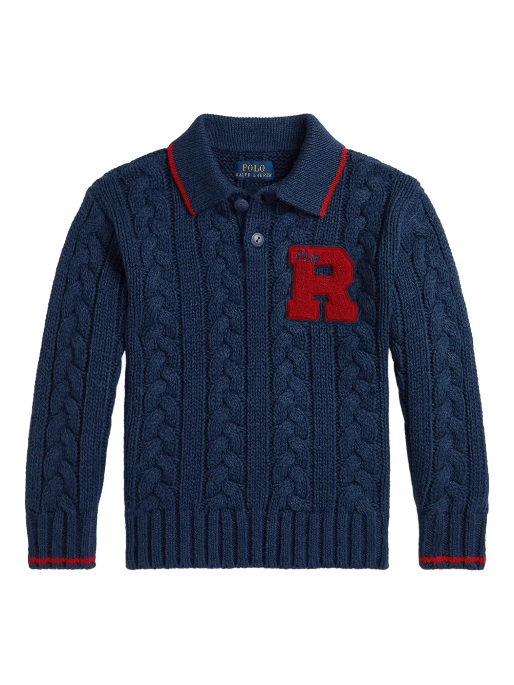POLO RALPH LAUREN KIDS ケーブルニット ポロシャツ - ブルー POLO RALPH LAUREN KIDS ケーブルニット ポロシャツ - ブルー