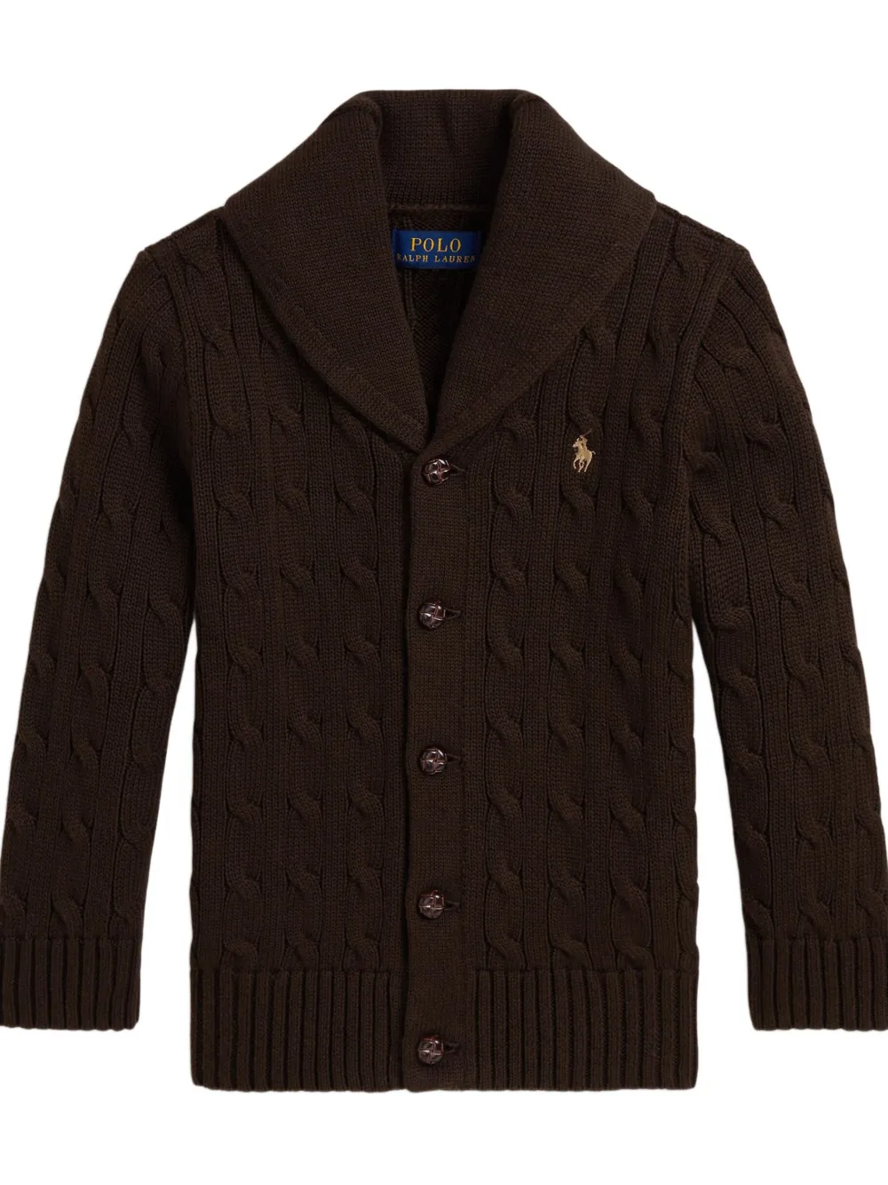POLO RALPH LAUREN KIDS cable-knit shawl collar cardigan | Brown | Image 1