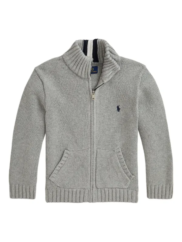 POLO RALPH LAUREN KIDS zip-up Chunky Knit Cardigan Grey