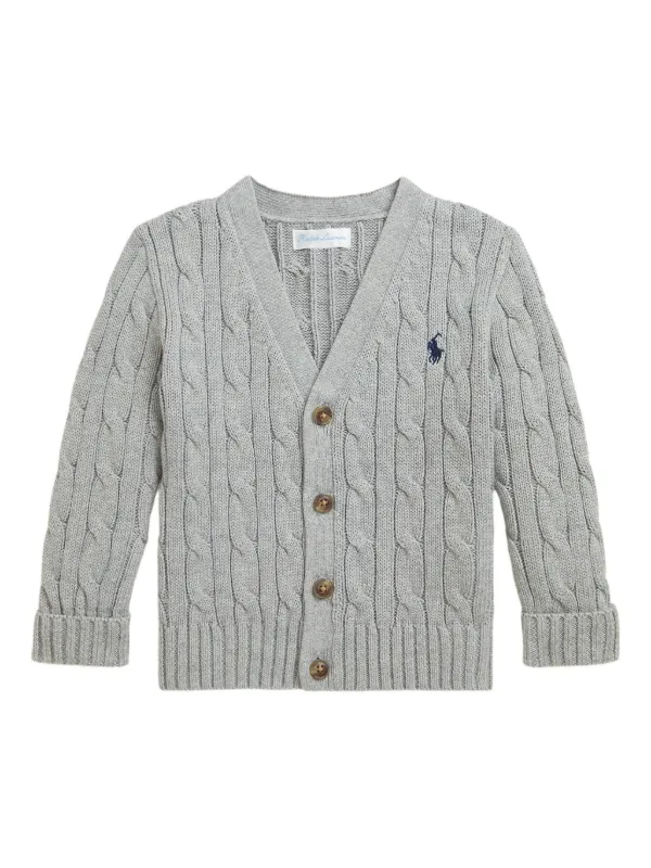 POLO RALPH LAUREN KIDS cable-knit button-up Cardigan Grey FARFETCH IN
