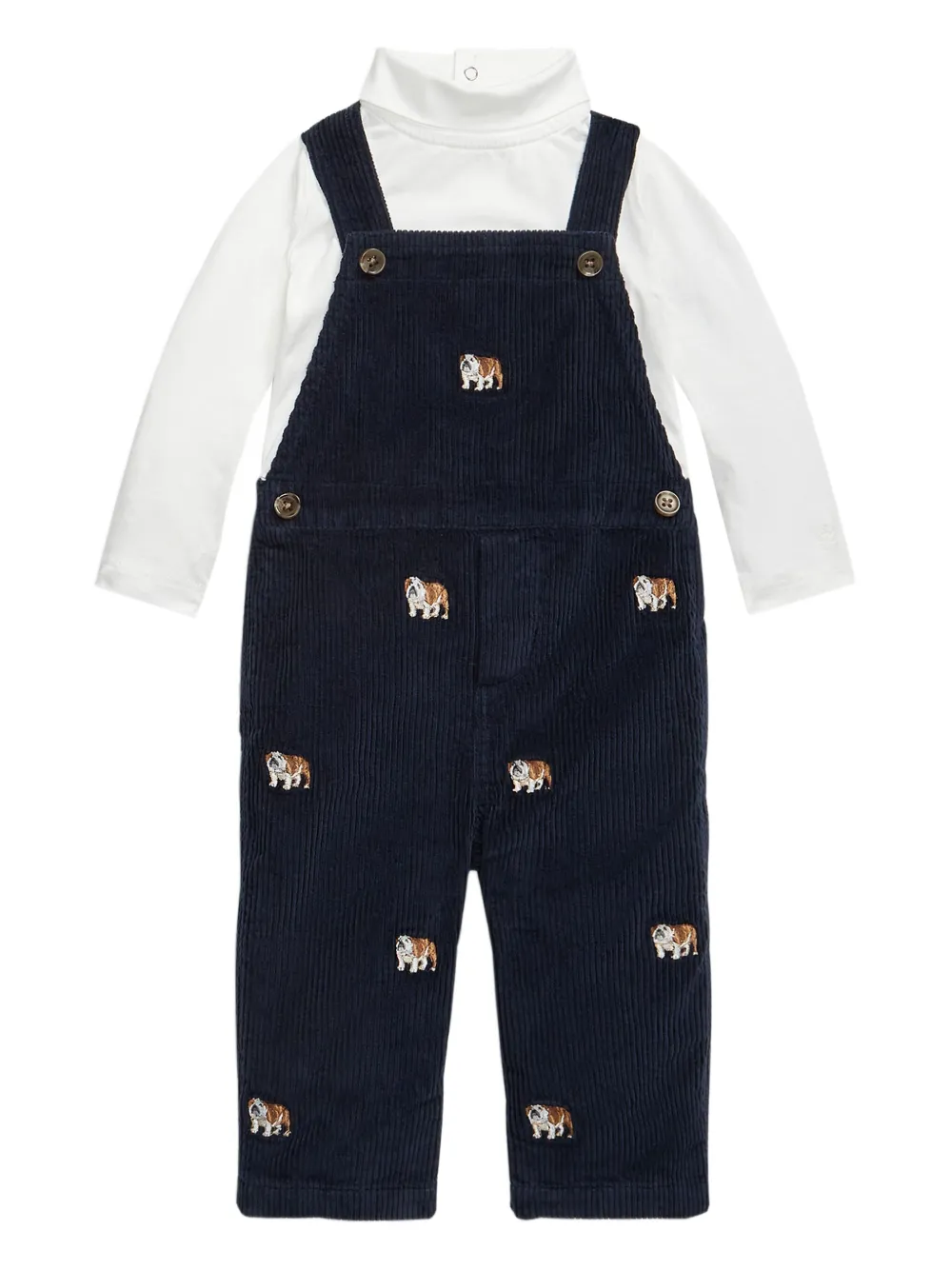 POLO RALPH LAUREN KIDS bulldog-embroidered corduroy overalls set | Blue | Image 1