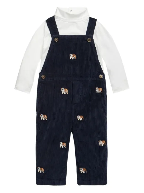 POLO RALPH LAUREN KIDS bulldog-embroidered corduroy overalls set
