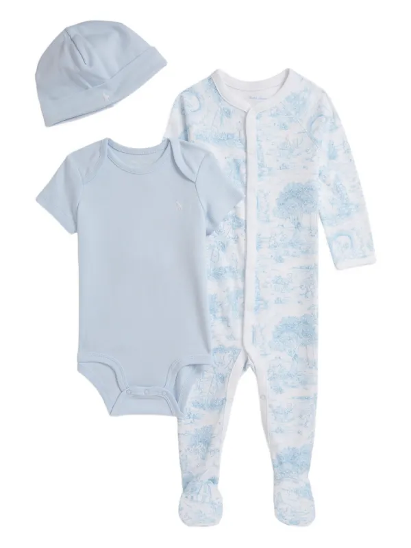 POLO RALPH LAUREN KIDS scenic-print Babygrow Set Blue