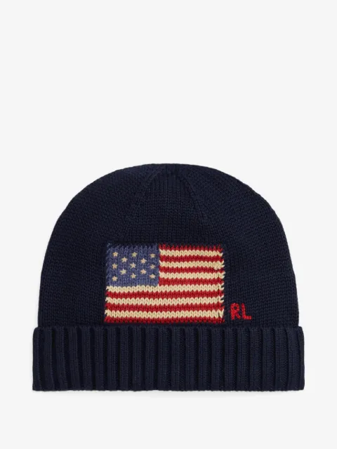 POLO RALPH LAUREN KIDS flag-embroidered ribbed beanie hat