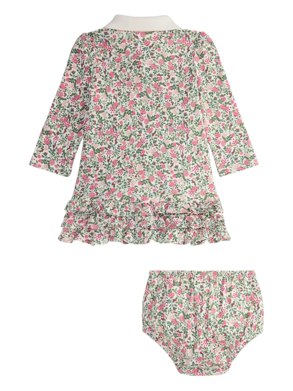 POLO RALPH LAUREN KIDS Jurk en broekje met bloemenprint en ruches - Wit