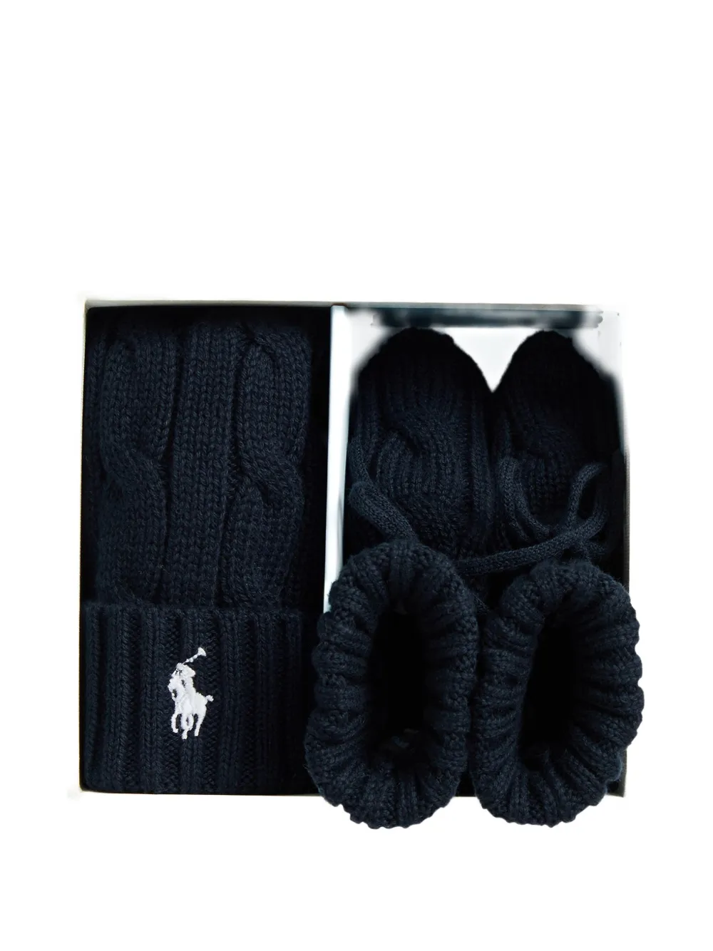 POLO RALPH LAUREN KIDS Kabelgebreide muts en laarzen set Blauw