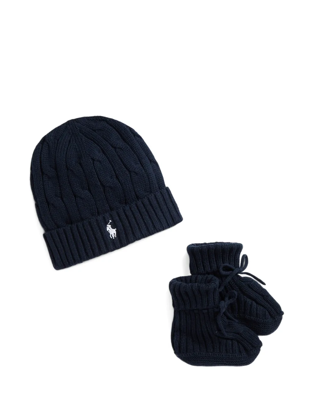 POLO RALPH LAUREN KIDS Kabelgebreide muts en laarzen set Blauw