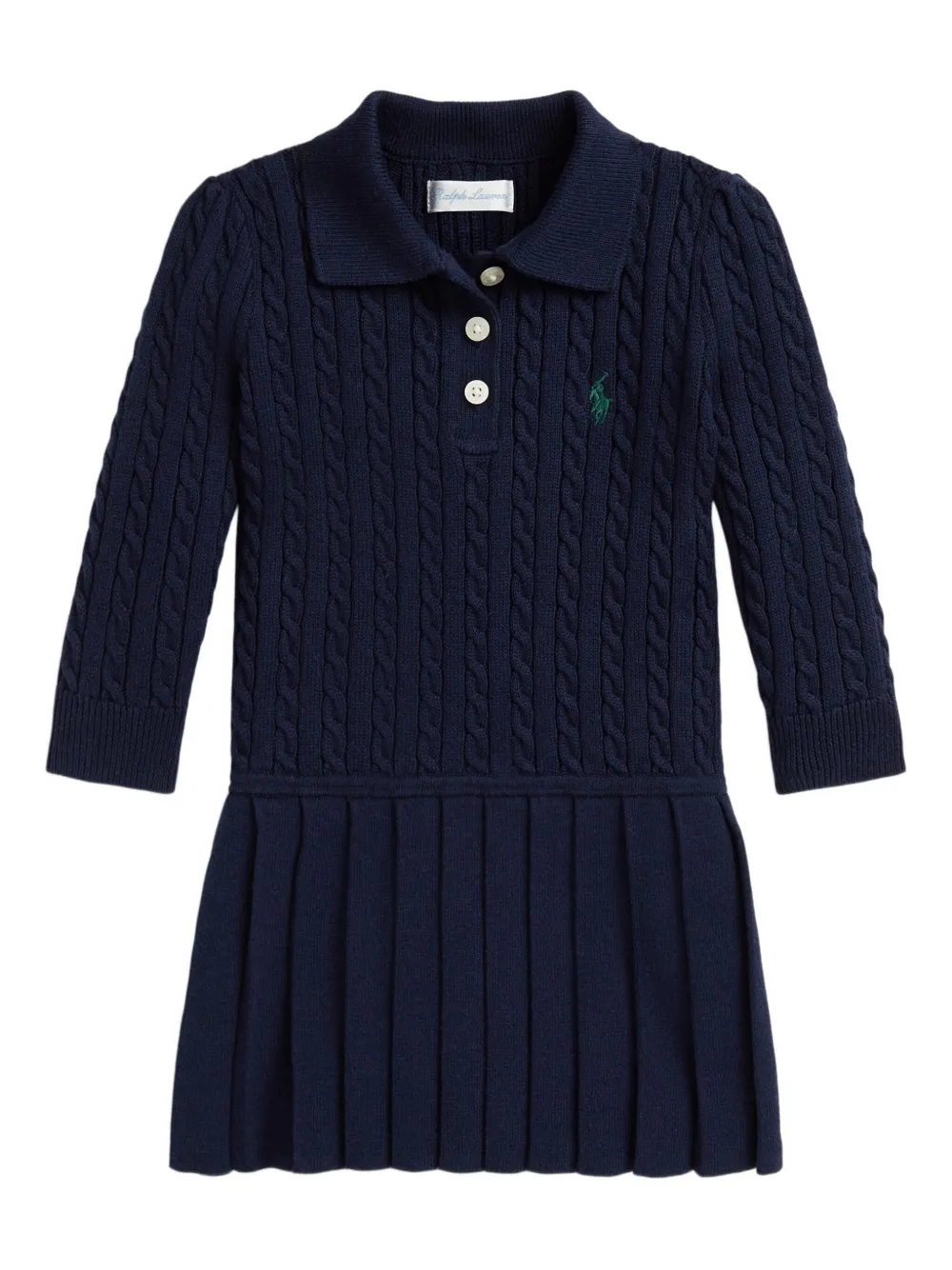 POLO RALPH LAUREN KIDS Kabelgebreide geplooide jurk Blauw
