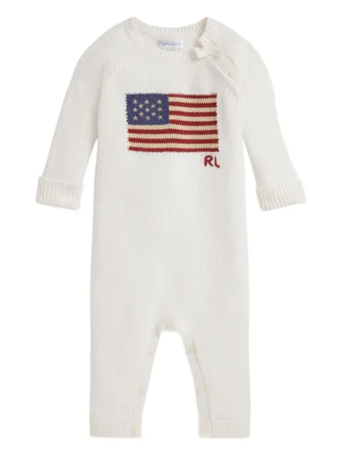 POLO RALPH LAUREN KIDS flag-intarsia knitted romper