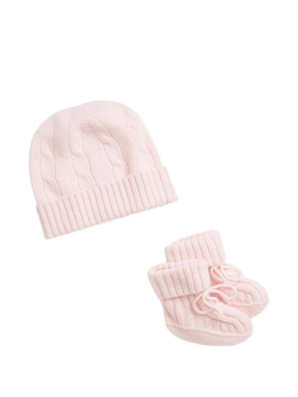 POLO RALPH LAUREN KIDS Kabelgebreide muts en laarzen set Roze