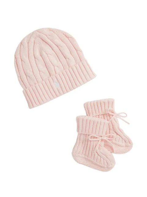 POLO RALPH LAUREN KIDS set de botines y gorro en tejido de ochos