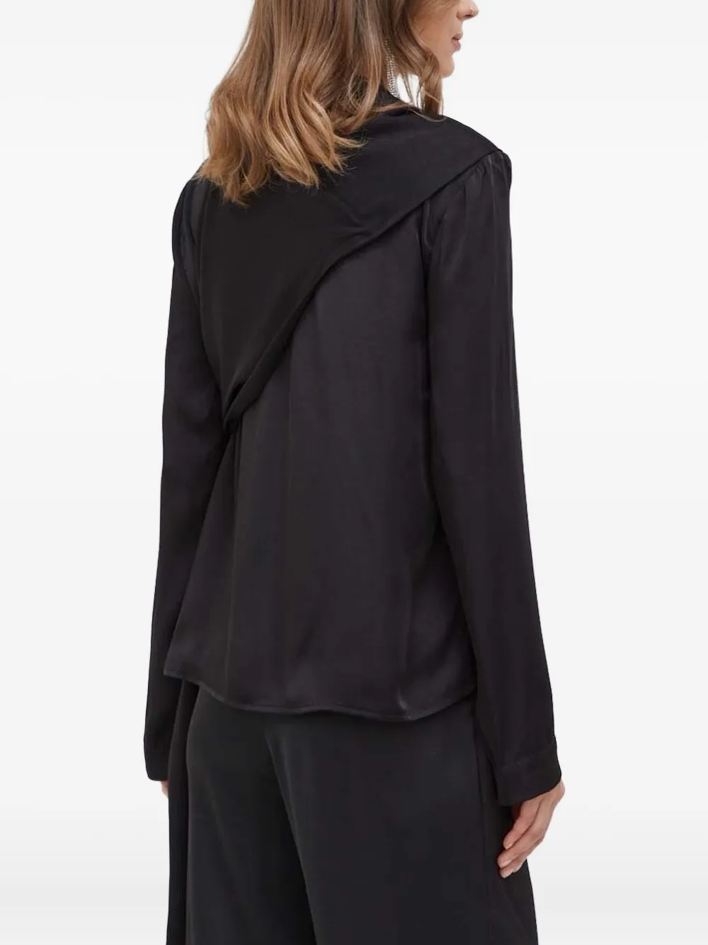 Bardot Draped Tie-front Blouse In Black