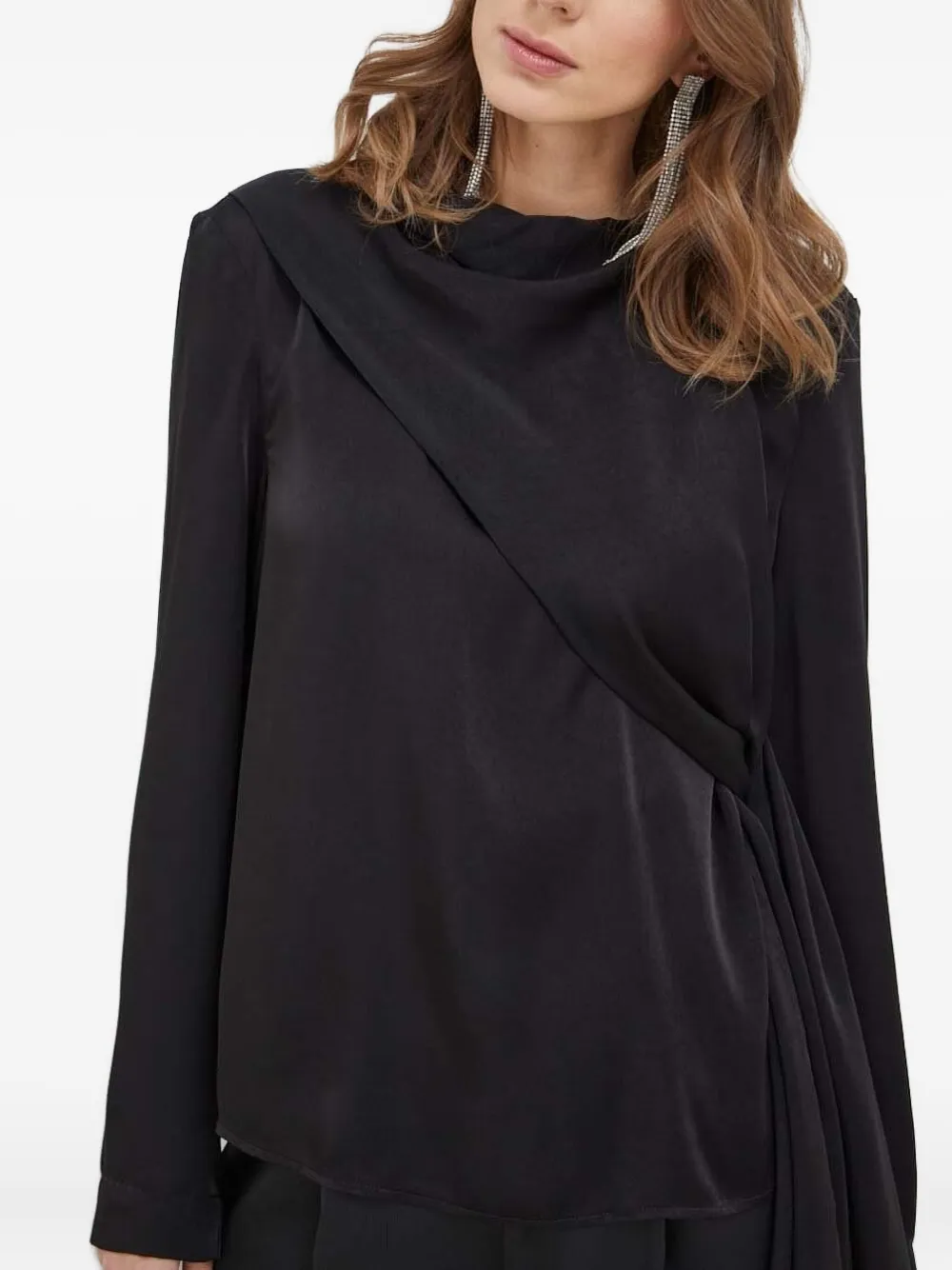 Bardot Draped Tie-front Blouse In Black