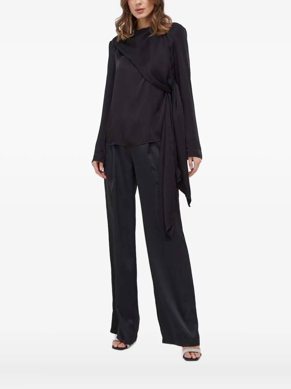 Bardot Draped Tie-front Blouse In Black