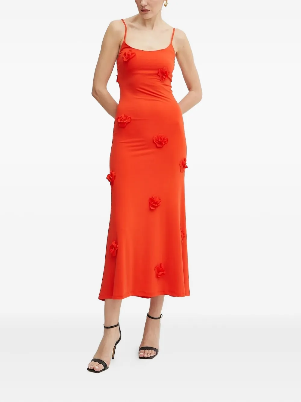 Bardot Midi-jurk verfraaid met rozen - Rood