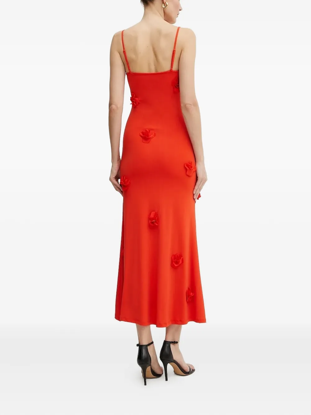 Bardot Midi-jurk verfraaid met rozen Rood