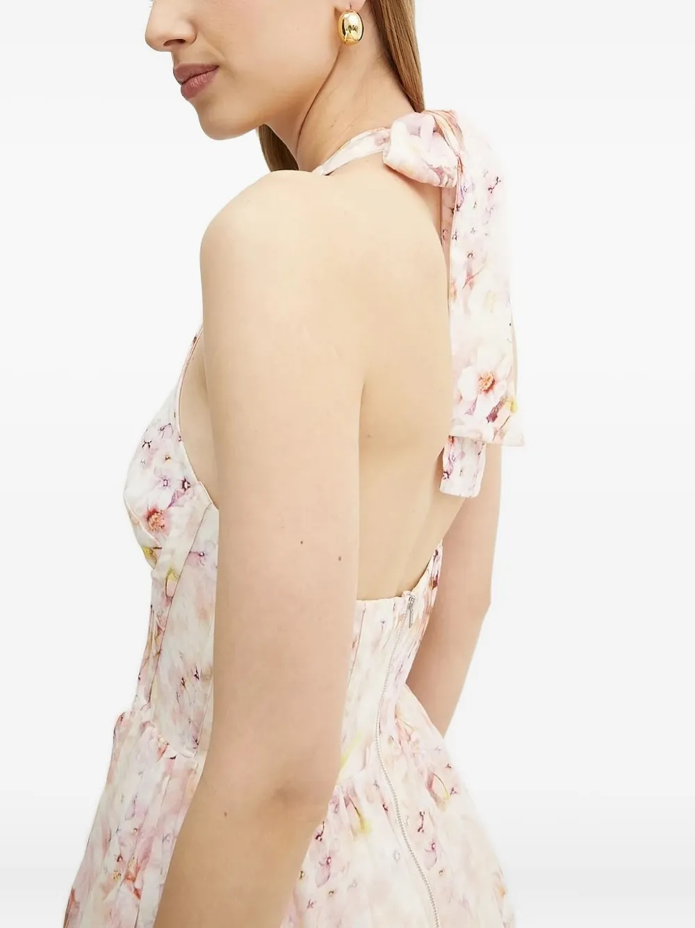 Bardot floral-print halter neck midi dress Roze