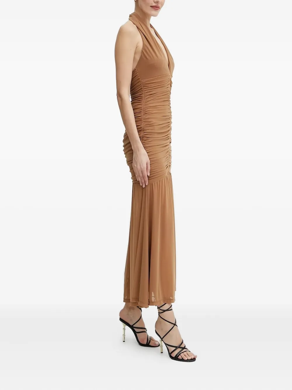 Bardot Sephera Halter Neck Mesh Midi Dress In Brown