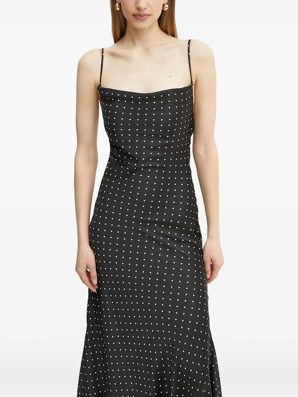 Bardot cowl-neck polka-dot maxi dress Zwart