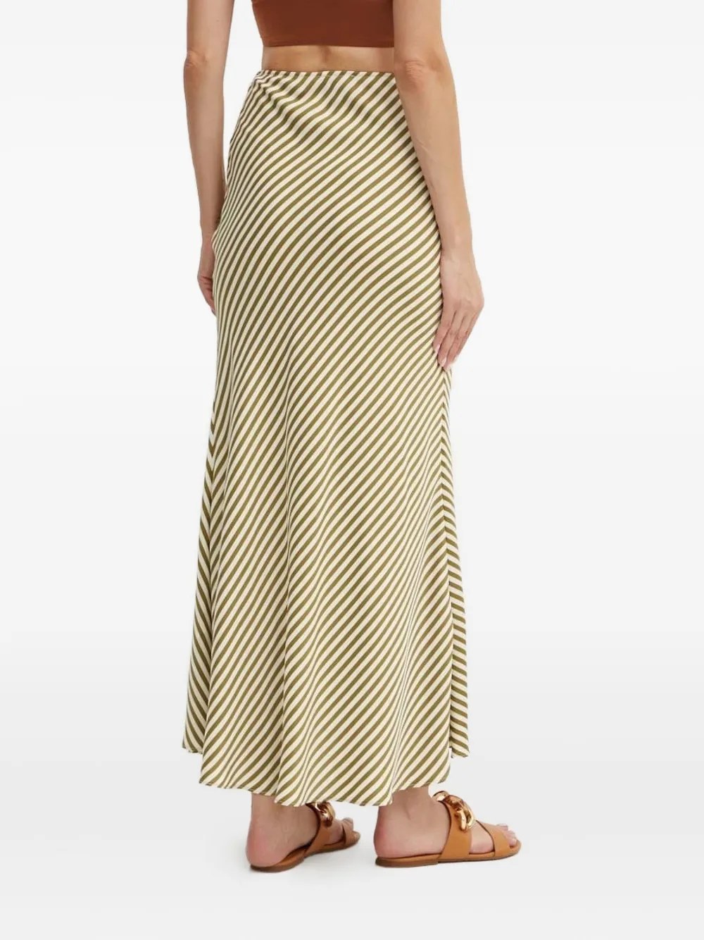Bardot diagonal-stripes midi straight skirt - Groen