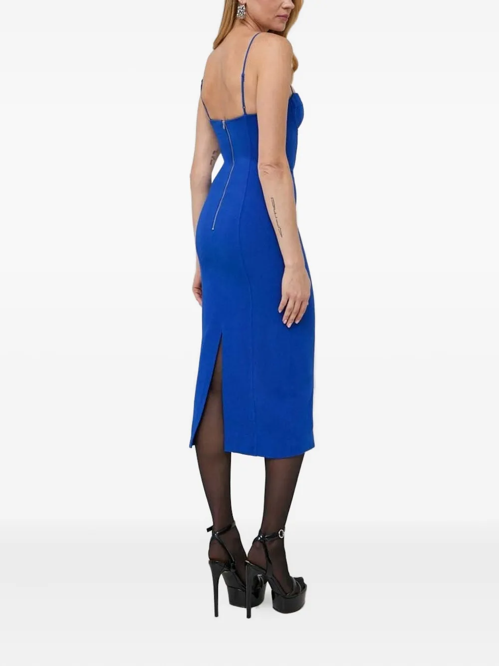 Bardot Midi-jurk verfraaid met rozen - Blauw