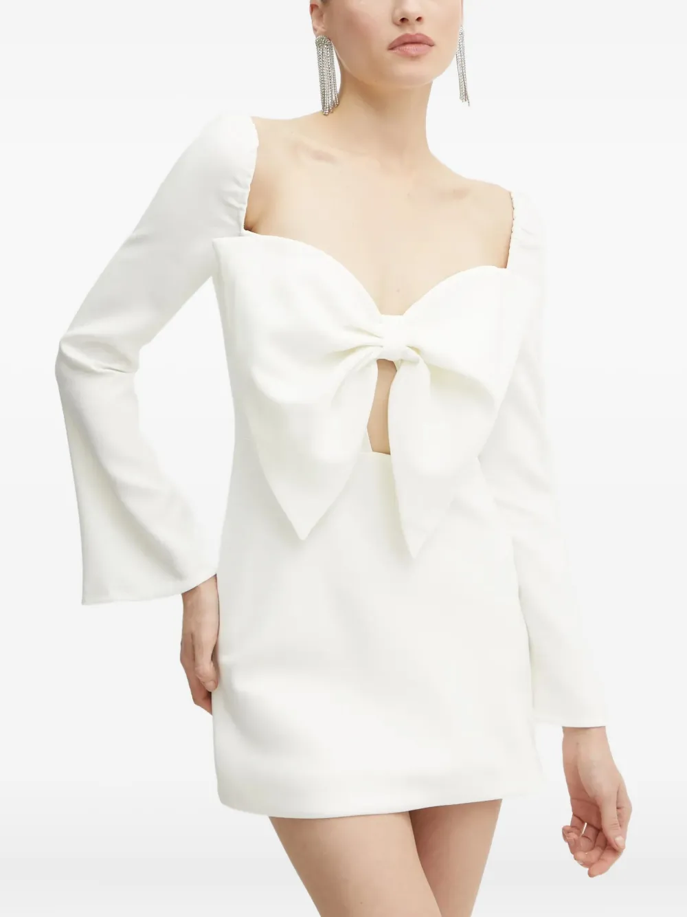 Bardot bow-detail long-sleeve mini dress | White | Image 1