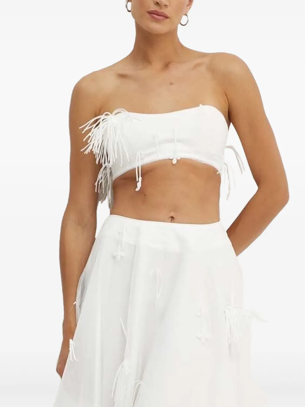 Bardot Midi-rok verfraaid met franje Wit