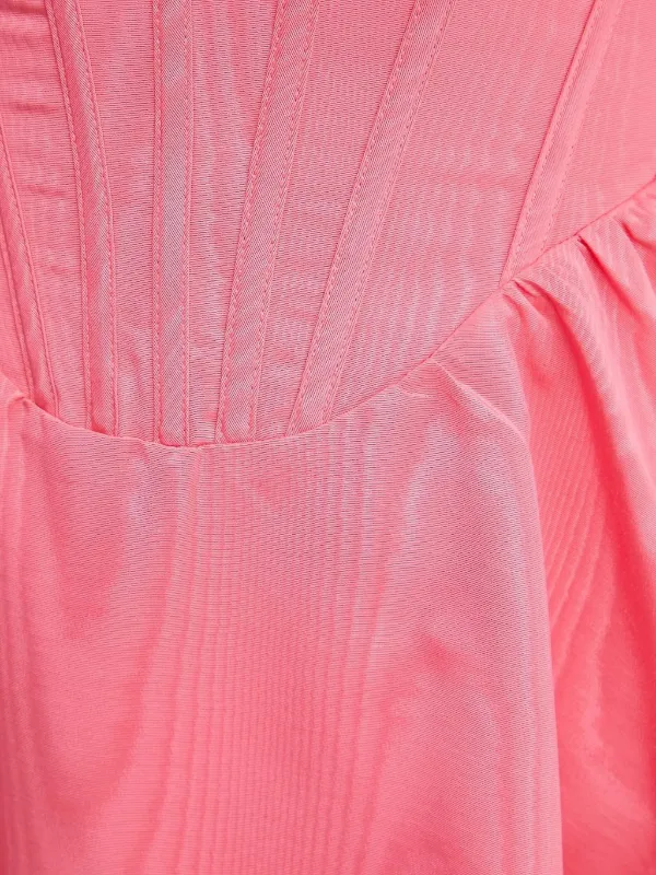 strapless open back dress Corset Pleated Skirt Midi Dress in Pink