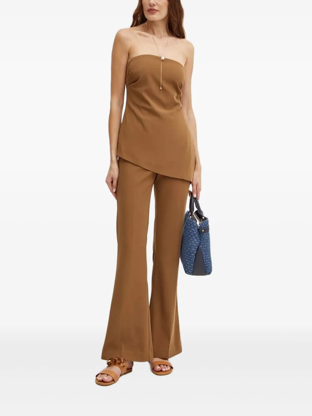 Bardot Asymmetric Strapless Blouse In Brown