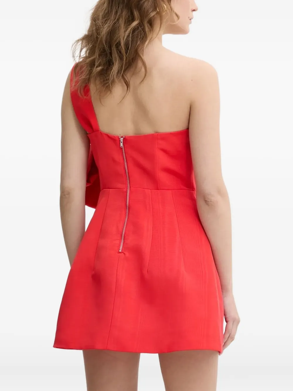 Bardot bow-detail one-shoulder mini dress - Rood