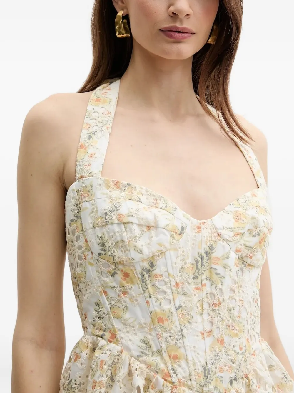 Bardot Halterjurk met bloemenprint Wit