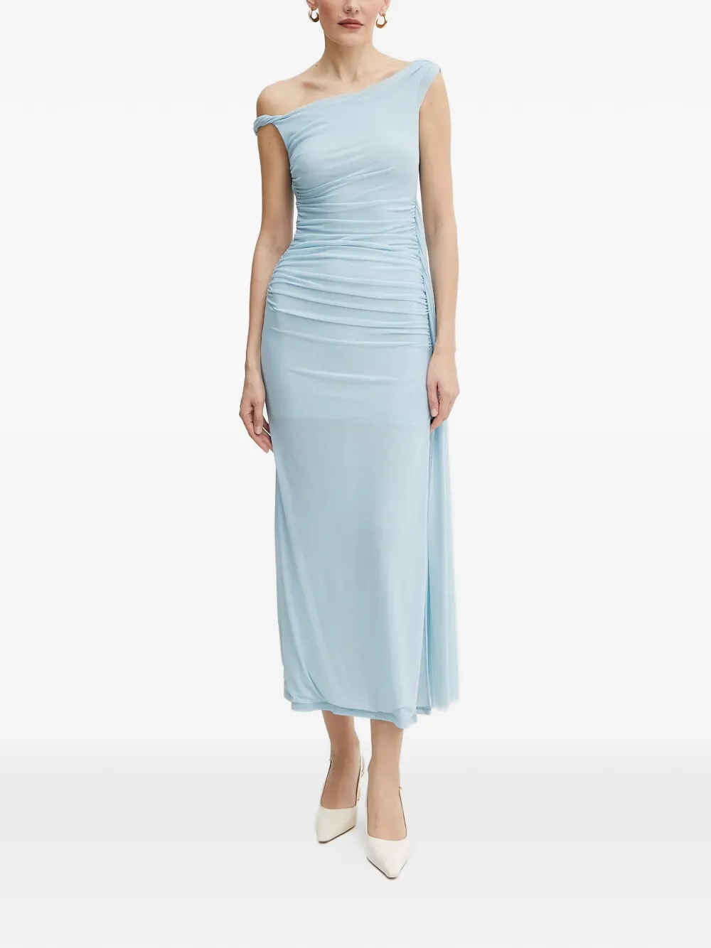 Bardot Layana assymmetric-neck ruched-detail maxi dress - Blu