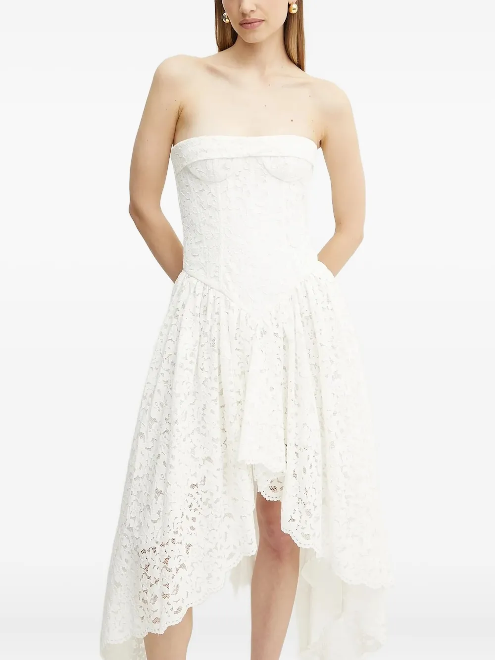Bardot Felicidad strapless asymmetrische jurk Wit