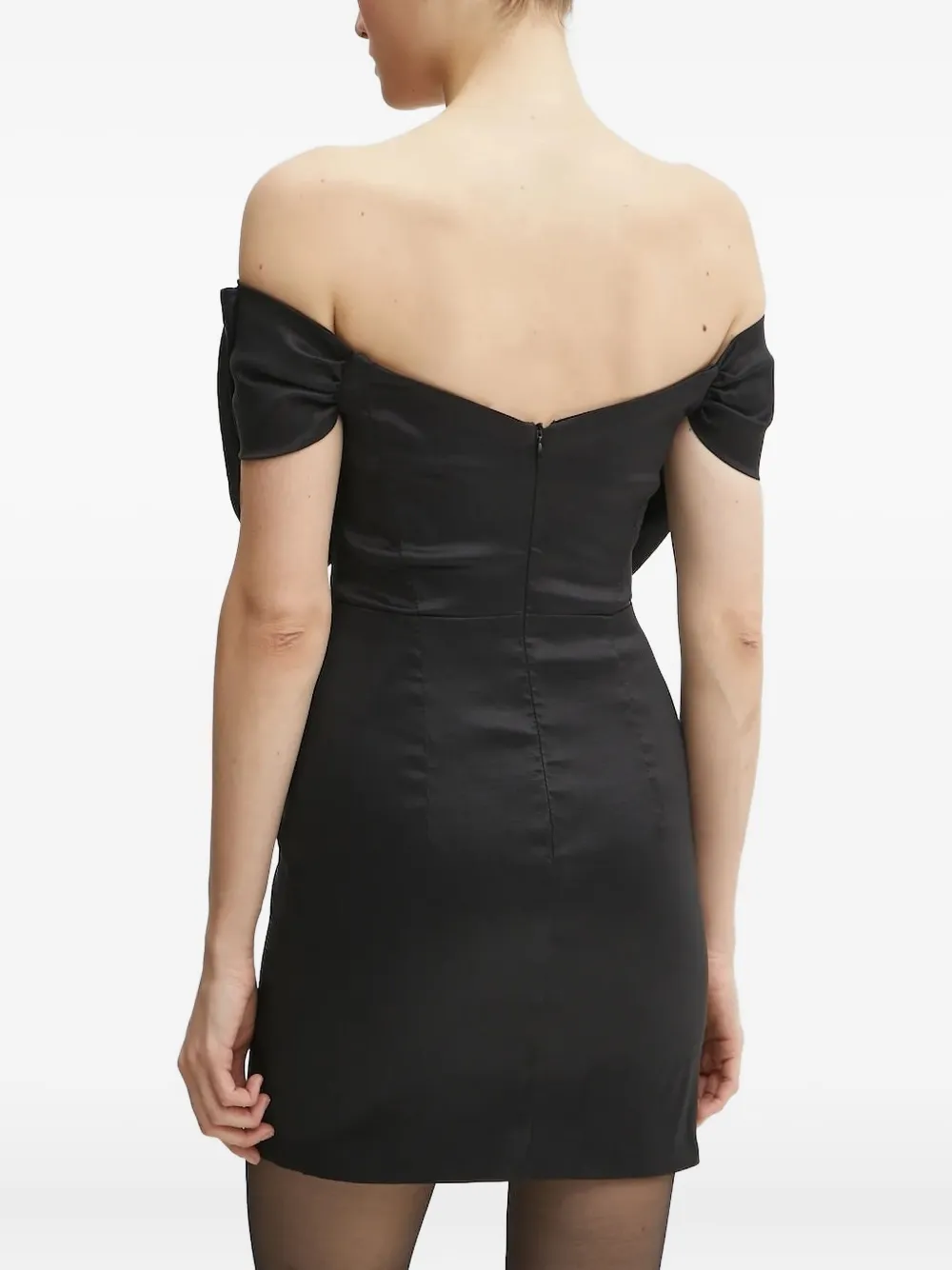 Bardot bow-detail off-shoulder mini dress - Zwart