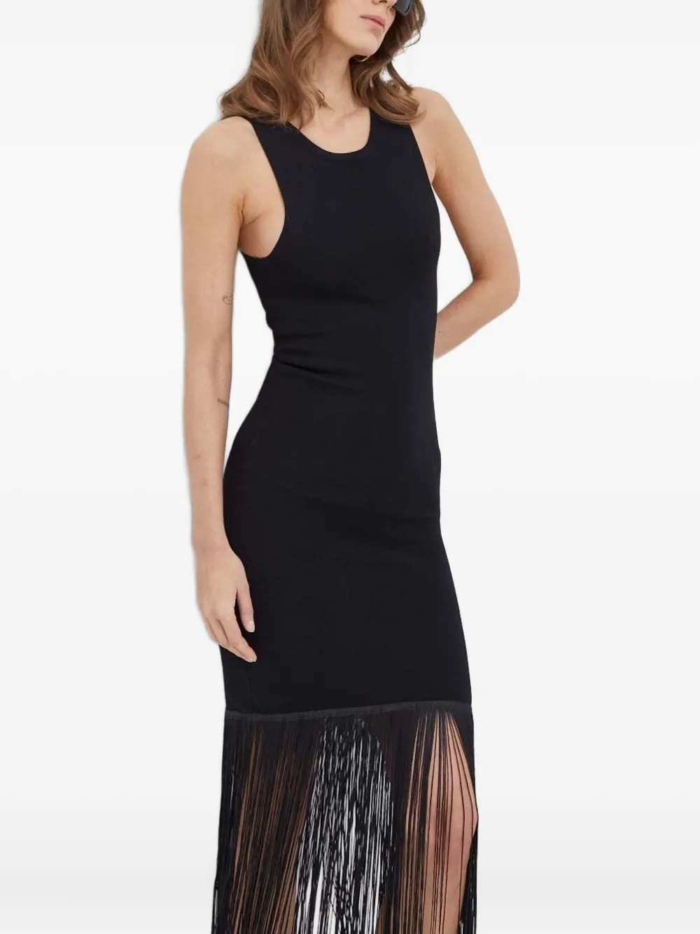 Bardot Jurk met franje Zwart
