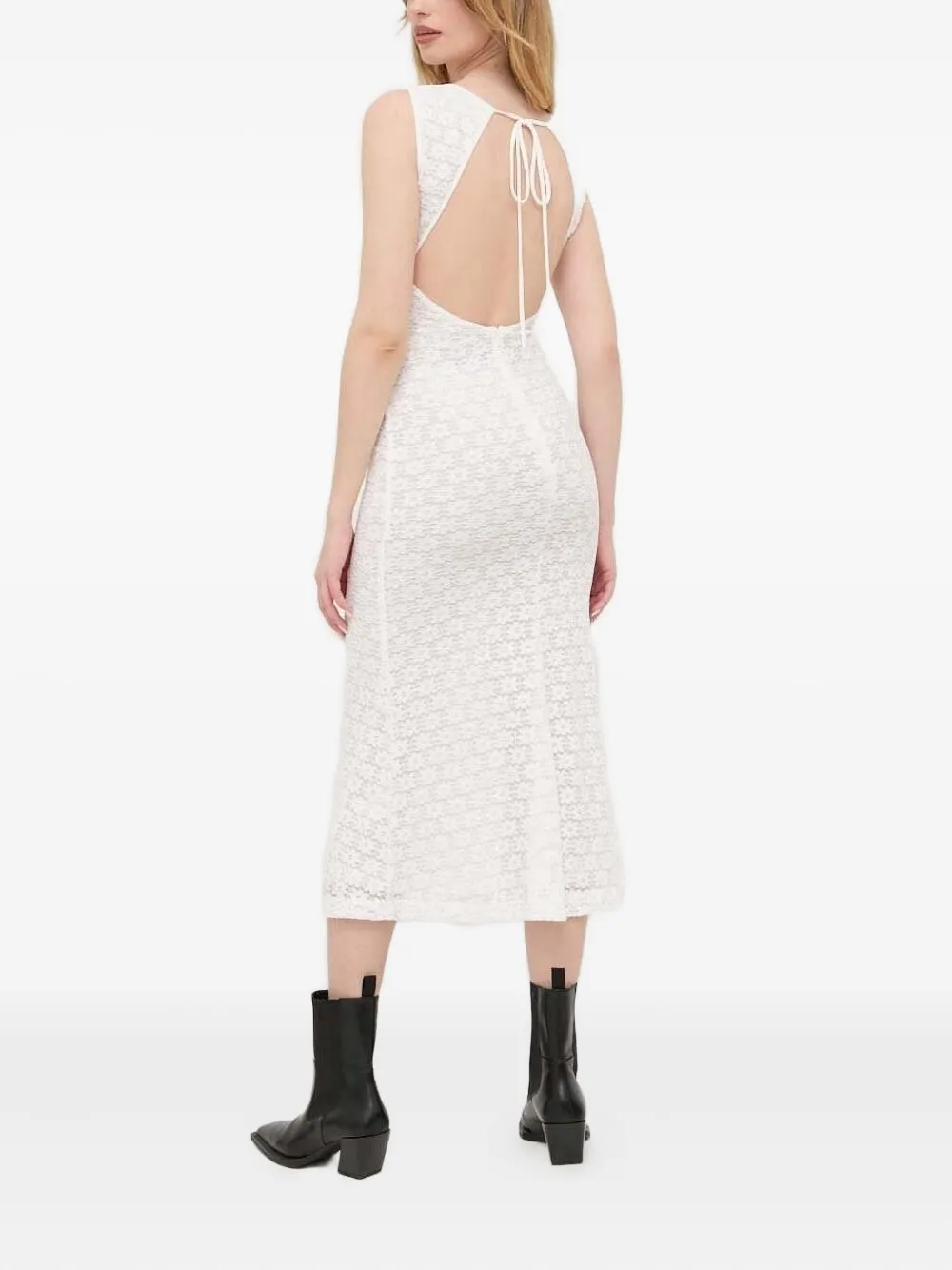 Bardot Open-back Midi Dress In White