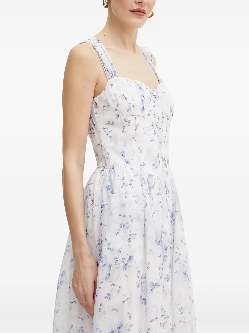 Bardot Midi-jurk met bloemenprint en knopen - Wit