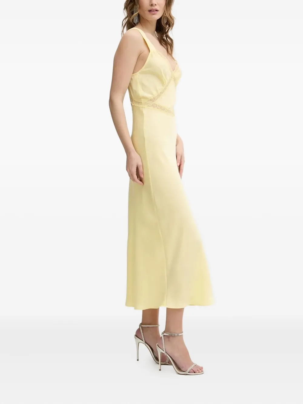 Bardot Midi-jurk met kanten vlak Geel