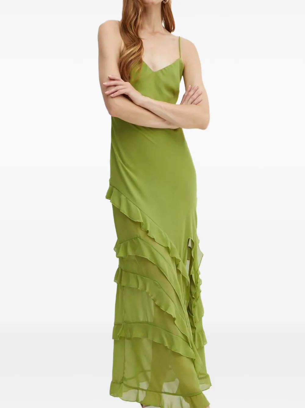 Bardot ruffled V-neck midi dress - Grün