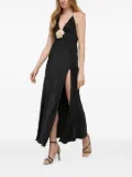 Bardot halter-neck flower-embellished dress - Black