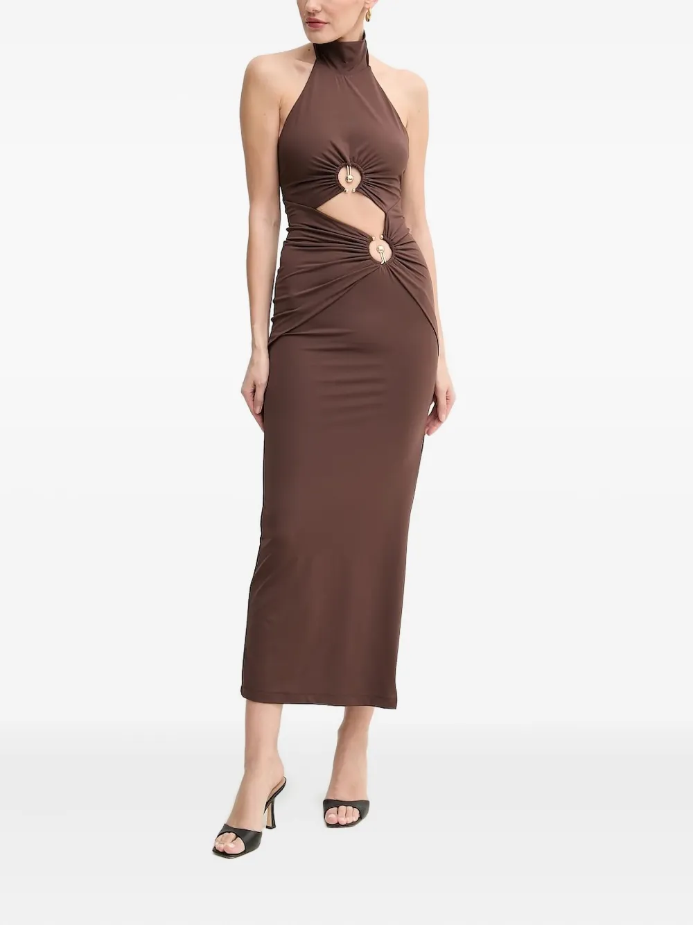 Bardot Midi-jurk met ring-detail - Bruin