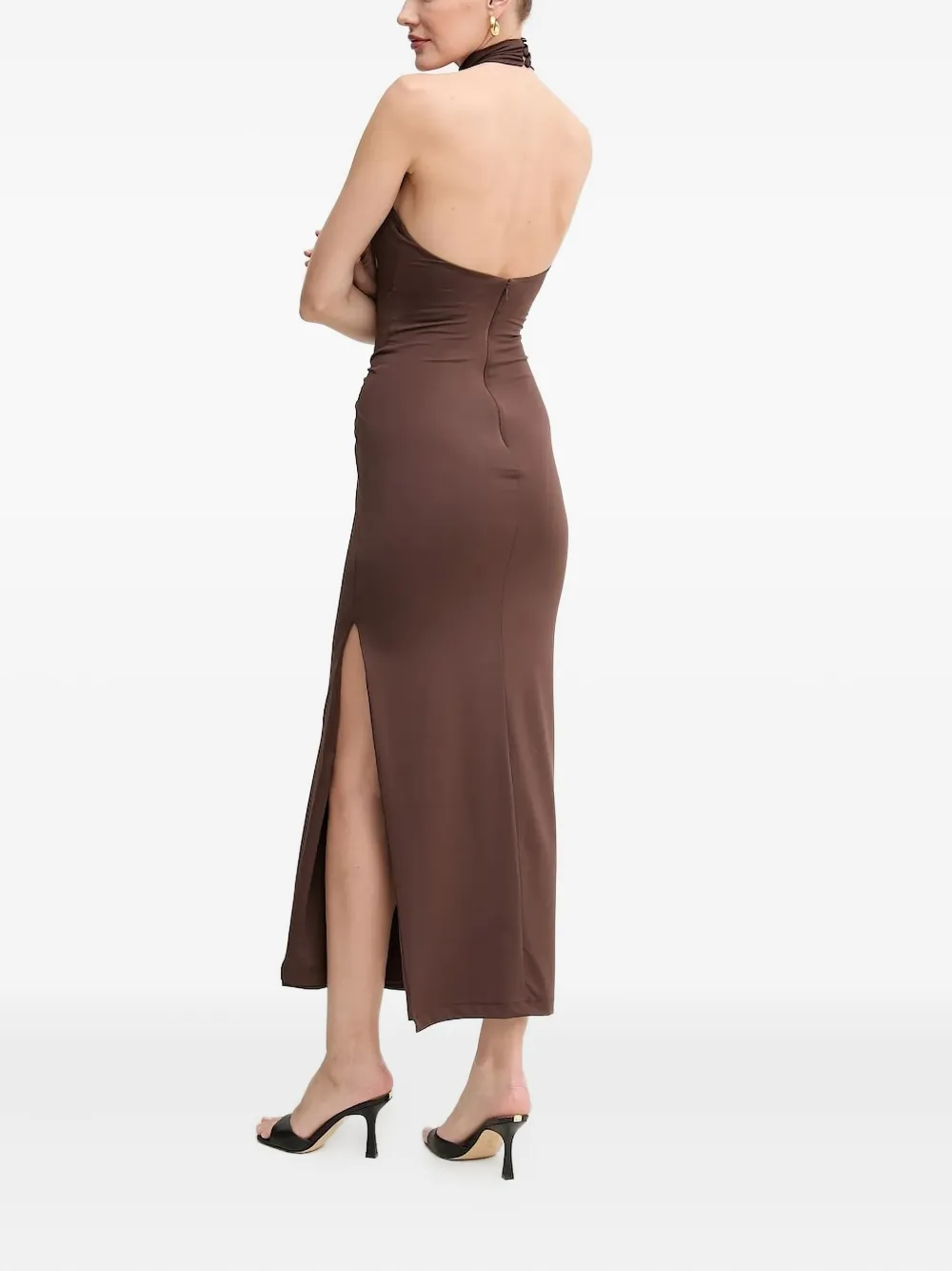 Bardot Neve Cutout Maxi Halter Dress In Brown