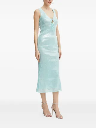 Bardot Sequin lace-up Midi Dress | Blue | FARFETCH SG